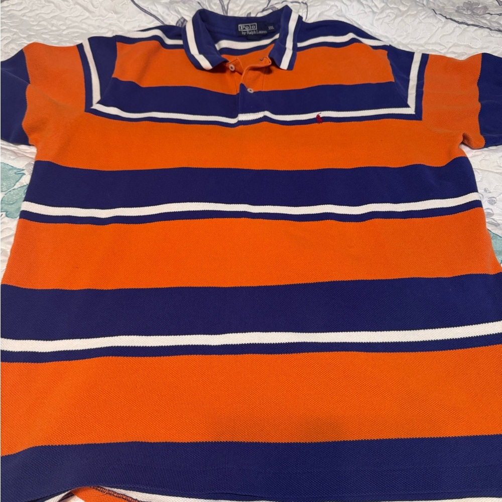 Vintage Y2K Ralph Lauren Blue and Orange Polo Shirt
